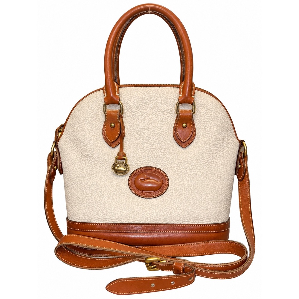 Vintage Dooney & Bourke All Weather Leather Domed Satchel Cream Tan Made in USA